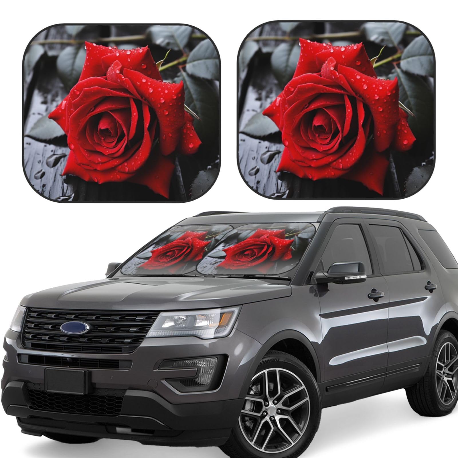 A Red Rose Auto Windschutzscheibe Sonnenschutz 2 Stück Auto Frontscheibe Sonnenschutz Upgrade Auto Sonnenblende Schutz Blöcke Universal Fit Limousinen SUV LKW Innenraum Zubehör Groß von Dwrepo