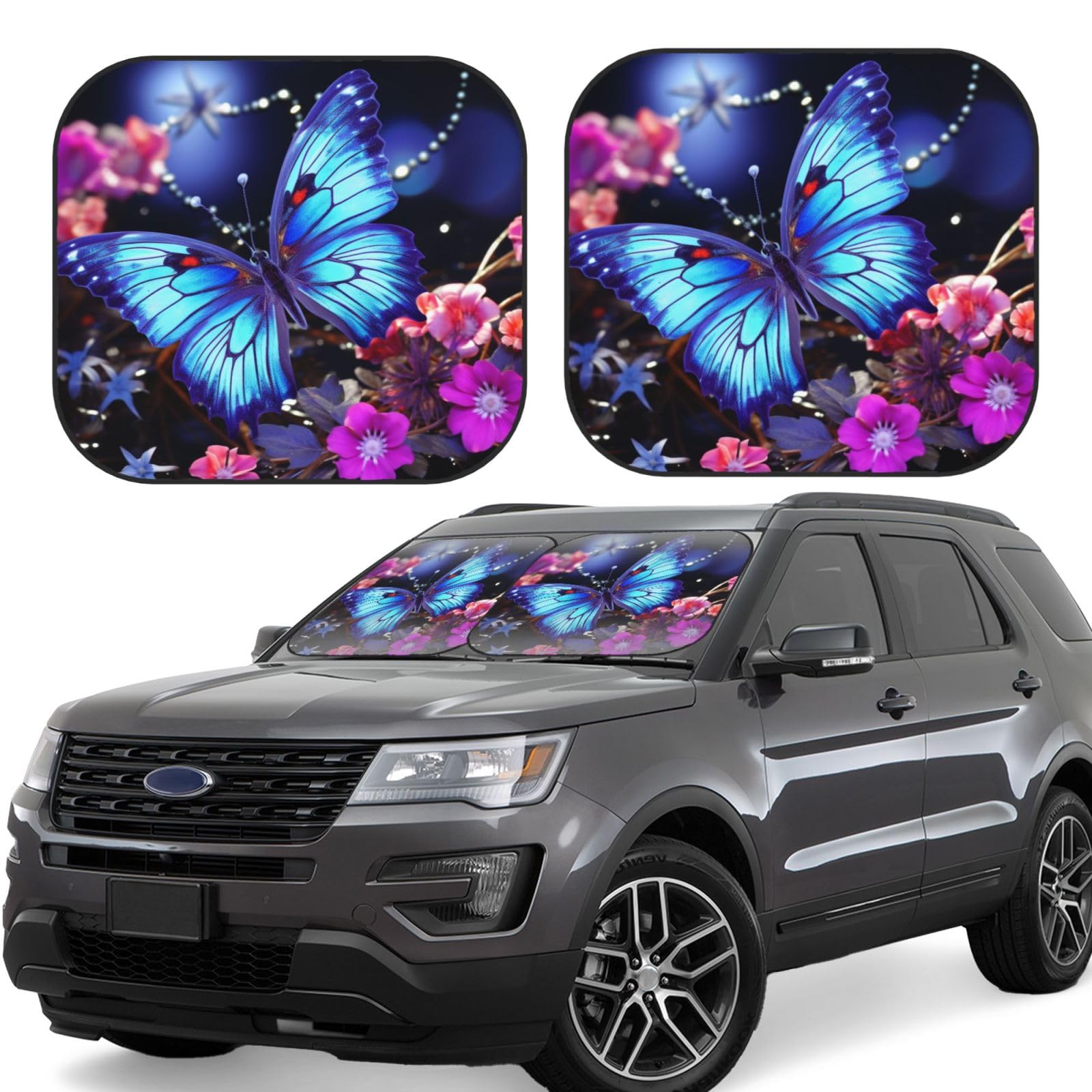 Beauty Schmetterling Auto Windschutzscheibe Sonnenschutz 2 Stück Auto Frontscheibe Sonnenschutz Upgrade Auto Sonnenblende Schutz Blöcke Universal Fit Limousinen SUV LKW Innenraum Zubehör Groß von Dwrepo