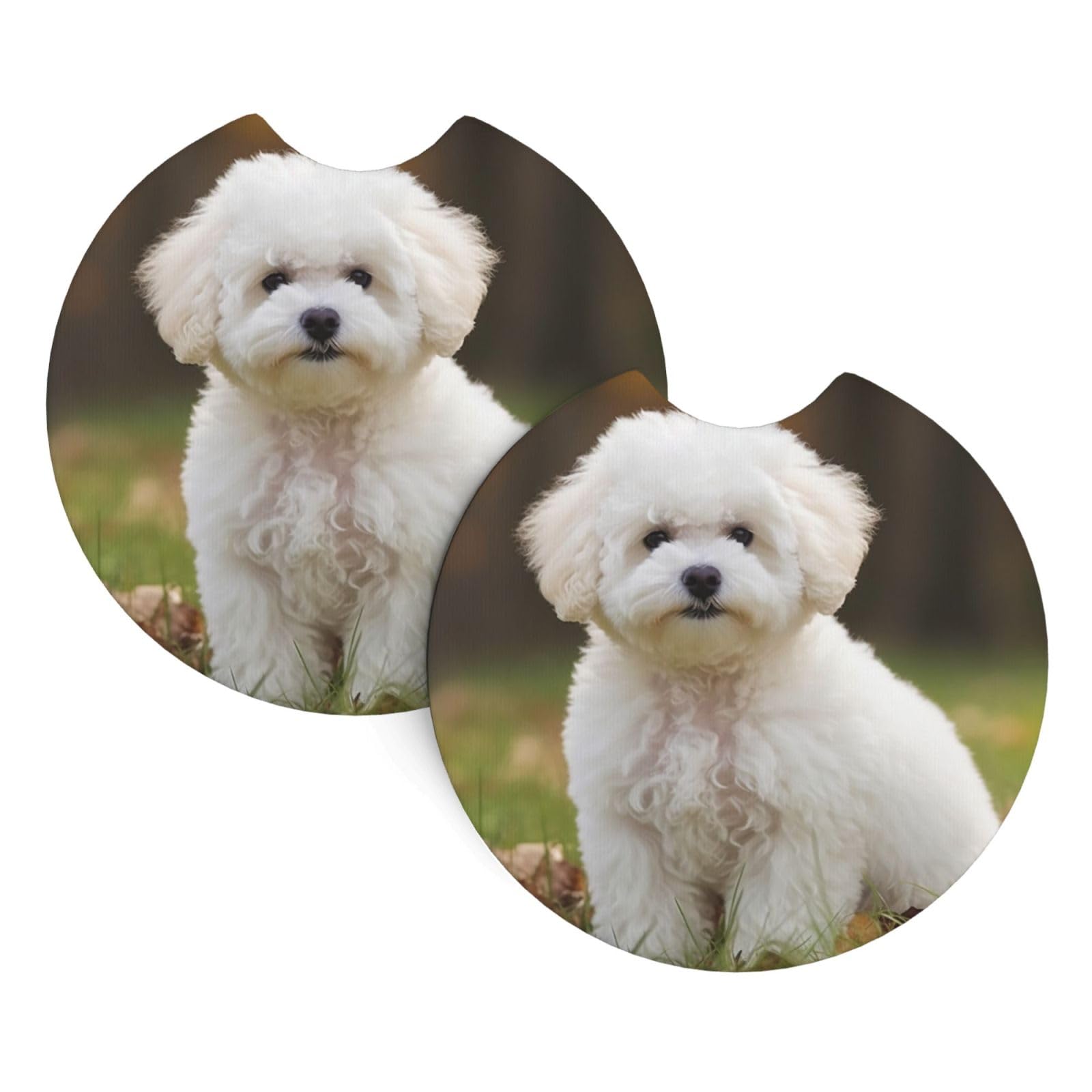 Bichon Frise Hund Druck Auto Getränkehalter Untersetzer 2 Pack Rutschfester Einsatz Auto Untersetzer mit einer Fingerkerbe Gummi Cup Mat Drink Pad Auto Innenzubehör für die meisten Fahrzeuge Büro von Dwrepo