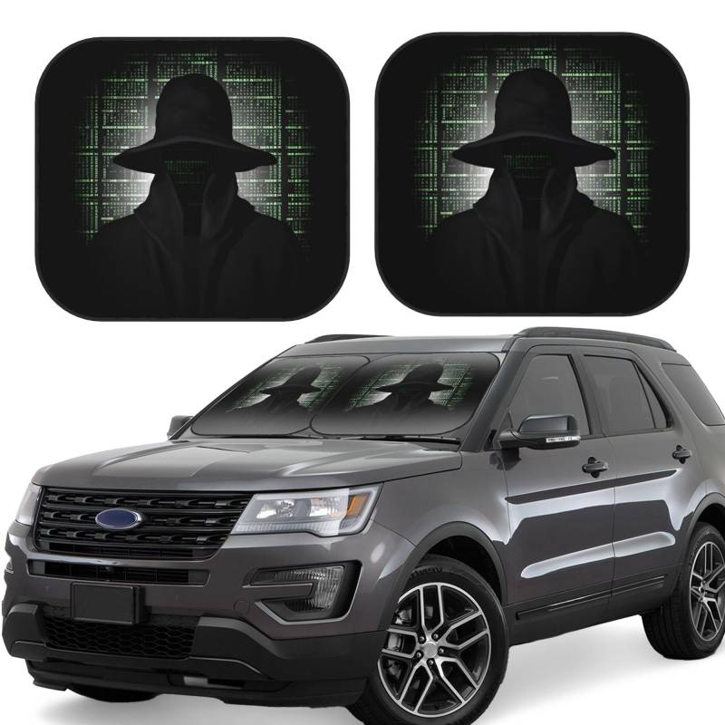 Black Hat Dark Side Hacker Auto Windschutzscheibe Sonnenschutz 2 Stück Auto Frontscheibe Sonnenschutz Upgrade Auto Sonnenblende Schutz Blöcke Universal Fit Limousinen SUV LKW Innenzubehör Klein von Dwrepo