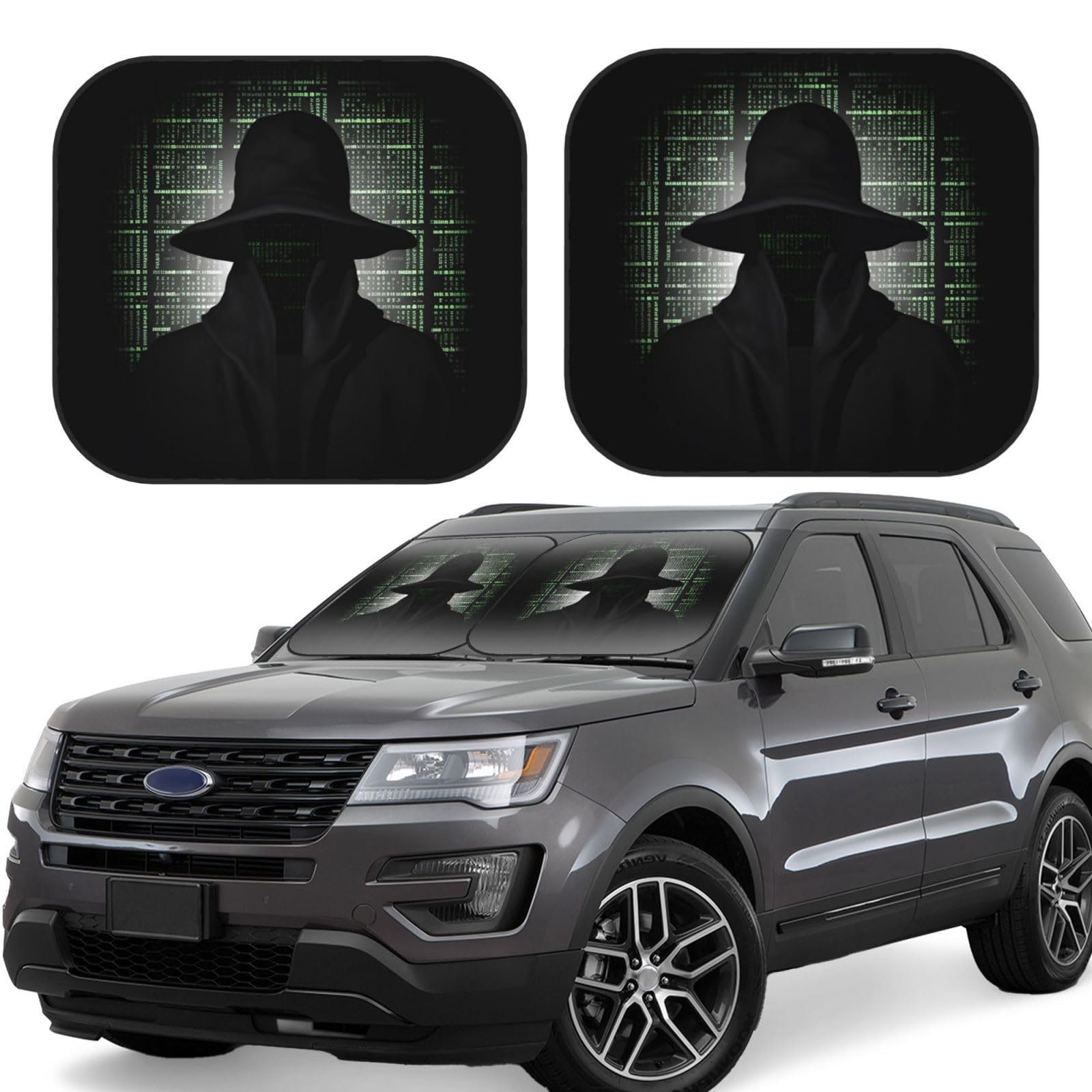 Black Hat Dark Side Hacker Auto Windschutzscheibe Sonnenschutz 2 Stück Auto Frontscheibe Sonnenschutz Upgrade Auto Sonnenblende Schutz Blöcke Universal Fit Limousinen SUV LKW Innenzubehör Medium von Dwrepo