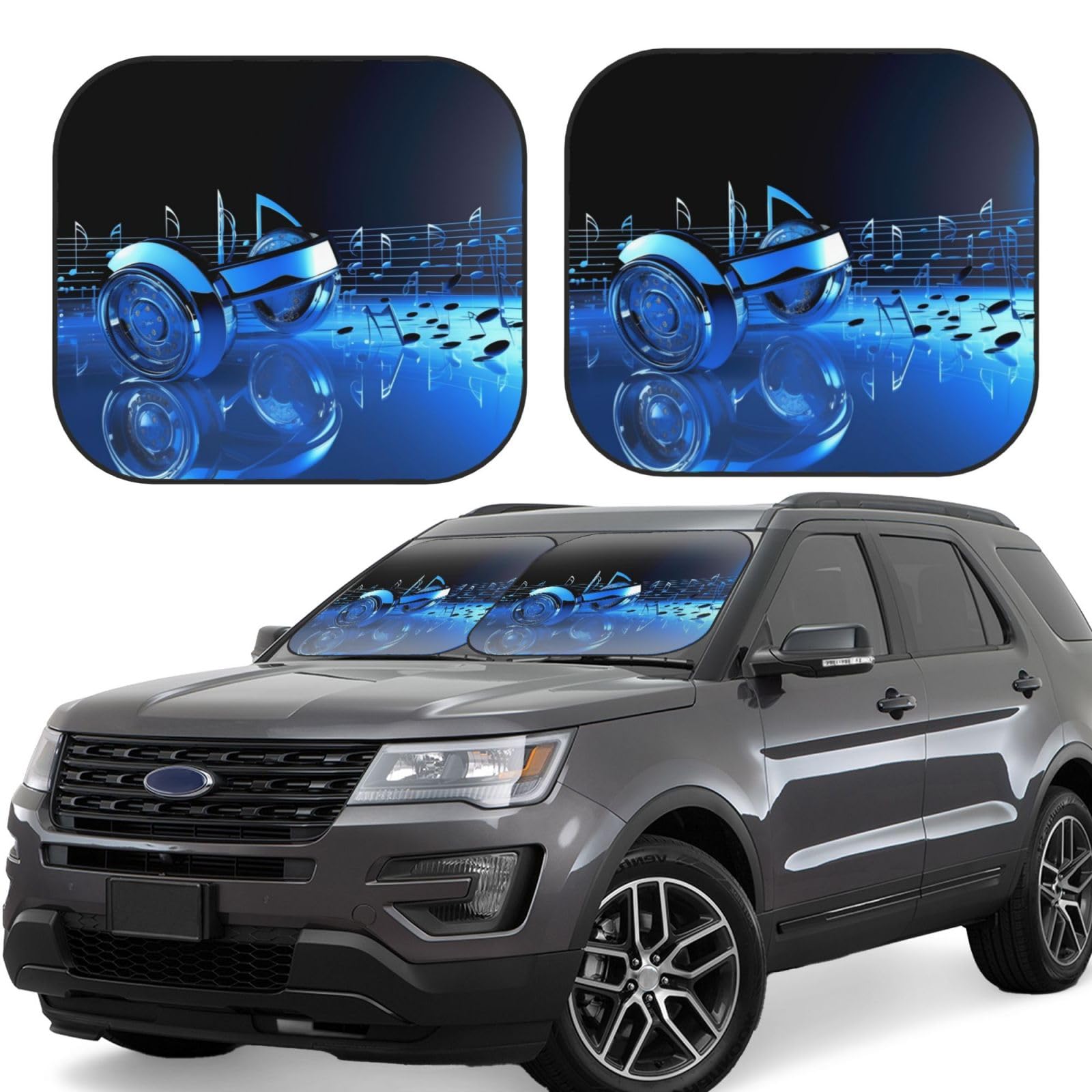 Blue Music Auto Windschutzscheibe Sonnenschutz 2 Stück Auto Frontscheibe Sonnenschutz Upgrade Auto Sonnenblende Schutz Blöcke Universal Fit Limousinen SUV LKW Innenraum Zubehör Groß von Dwrepo