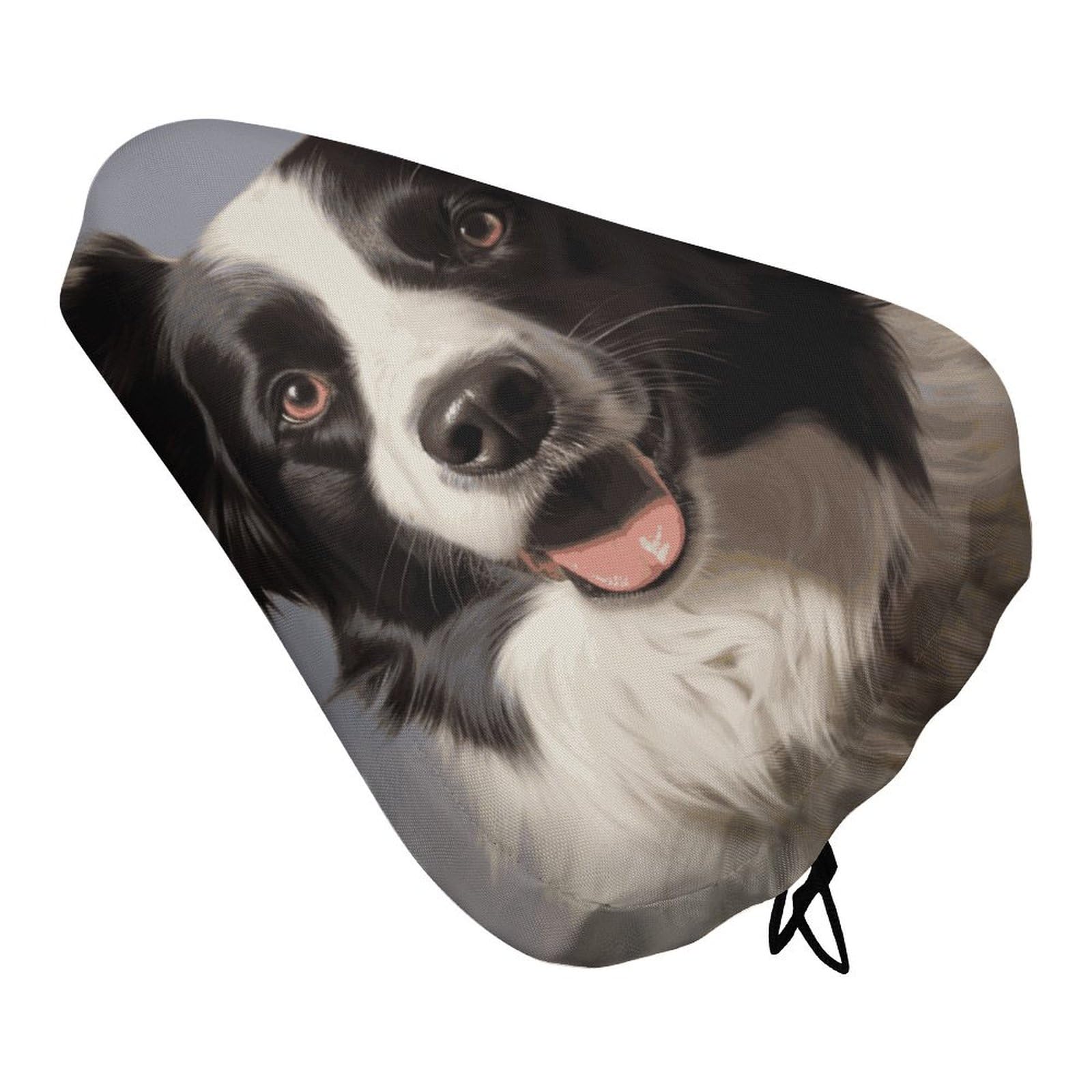 Border Collie Fahrradsitzkissen, wasserdichter Fahrradsitzbezug, rutschfest, Fahrradkissen, Sitzschutz mit Kordelzug, verstellbarer Fahrradsitzkissenbezug für Männer und Frauen von Dwrepo