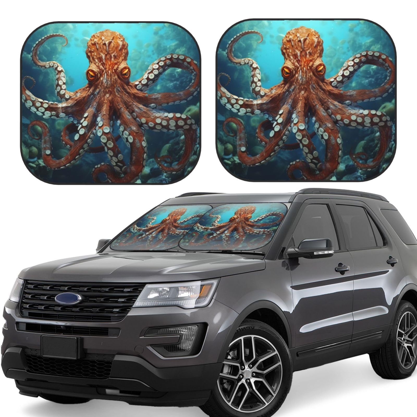 Cool Big Octopus Auto Windschutzscheibe Sonnenschutz 2 Stück Auto Frontscheibe Sonnenschutz Upgrade Auto Sonnenblende Schutz Blöcke Universal Fit Limousinen SUV LKW Innenraum Zubehör Groß von Dwrepo