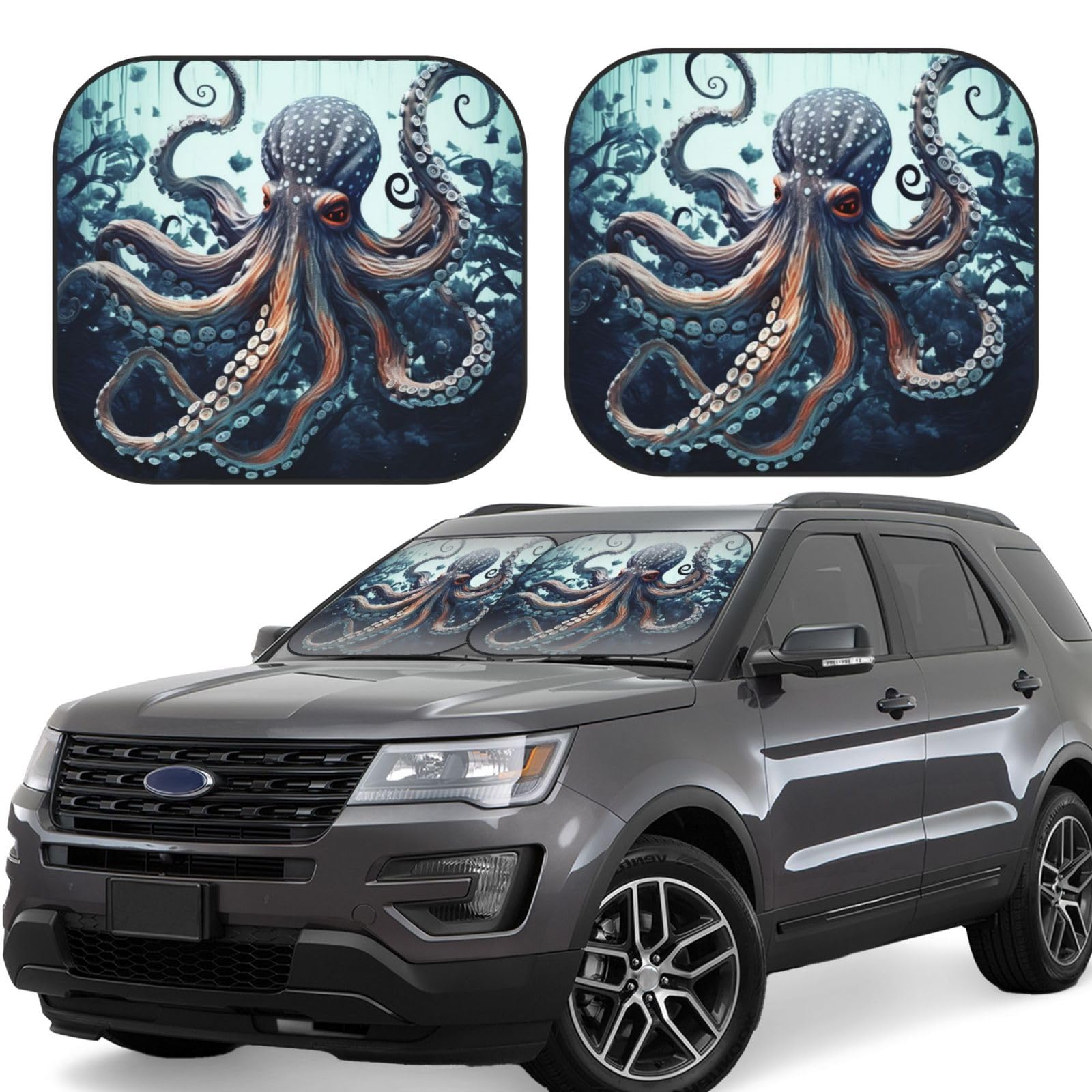 Cool Octopus Auto Windschutzscheibe Sonnenschutz 2 Stück Auto Frontscheibe Sonnenschutz Upgrade Auto Sonnenblende Schutz Blöcke Universal Fit Limousinen SUV LKW Innenraum Zubehör Groß von Dwrepo