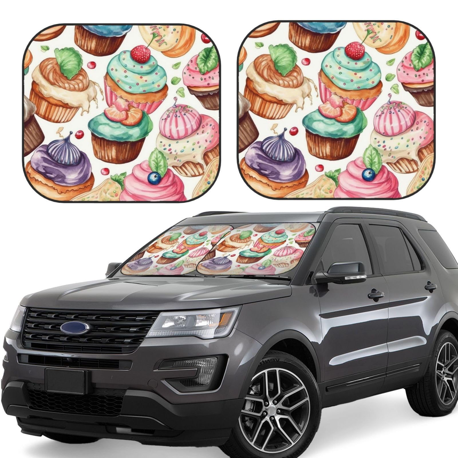 Cupcakes Donuts Muffins Sugar Auto Windschutzscheibe Sonnenschutz 2 Stück Auto Frontscheibe Sonnenschutz Upgrade Auto Sonnenblende Schutz Blöcke Universal Fit Limousinen SUV LKW Innenraum Zubehör Groß von Dwrepo