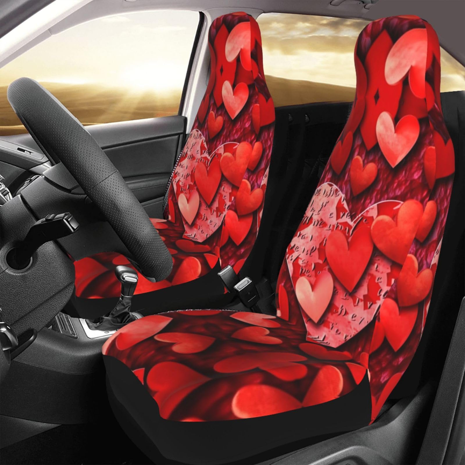 Dwrepo Autositzbezüge, Motiv: rote Herzen, 2 Stück, universelle Autositzbezüge, vollständige Abdeckung, Autositzschoner für die meisten Autos, SUVs, Limousinen von Dwrepo