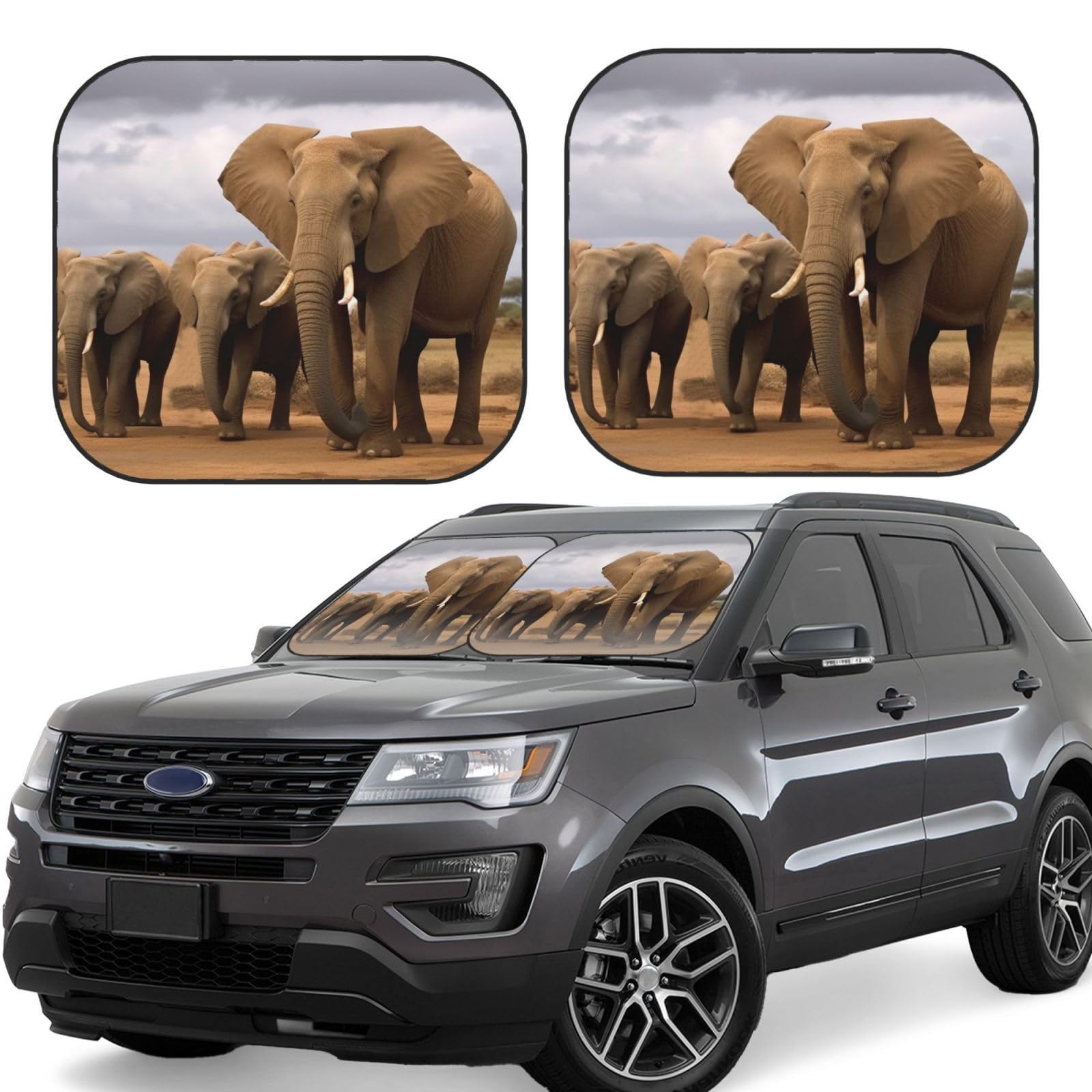 Elephant Family Auto Windschutzscheibe Sonnenschutz 2 Stück Auto Frontscheibe Sonnenschutz Upgrade Auto Sonnenblende Schutz Blöcke Universal Fit Limousinen SUV LKW Innenraum Zubehör Groß von Dwrepo