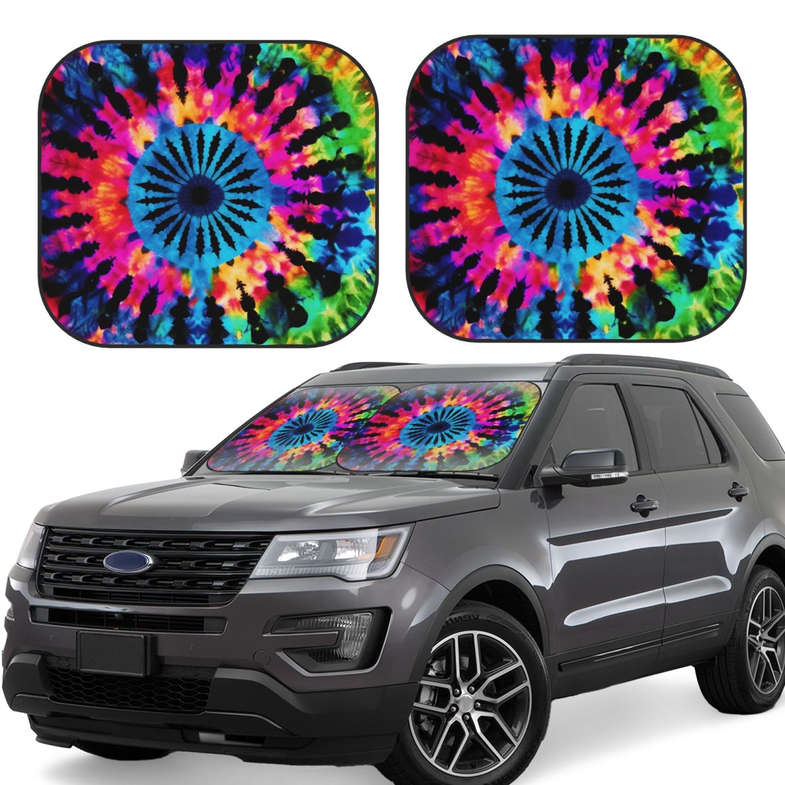 Exotic Tribe Tie Dye Style Auto Windschutzscheibe Sonnenschutz 2 Stück Auto Frontscheibe Sonnenschutz Upgrade Auto Sonnenblende Schutz Blöcke Universal Fit Limousinen SUV LKW Innenzubehör Medium von Dwrepo