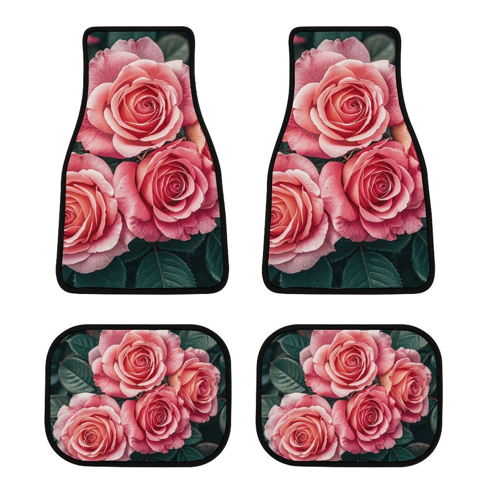 Floral Blumen Rose Auto Fußmatten rutschfeste Automatten Set von 4 Stück Wasserdicht Universal Auto Vorne Hinten Fußmatten Auto Fußmatten Auto Fußpolster für SUV Vans LKW Auto Zubehör Dekor von Dwrepo