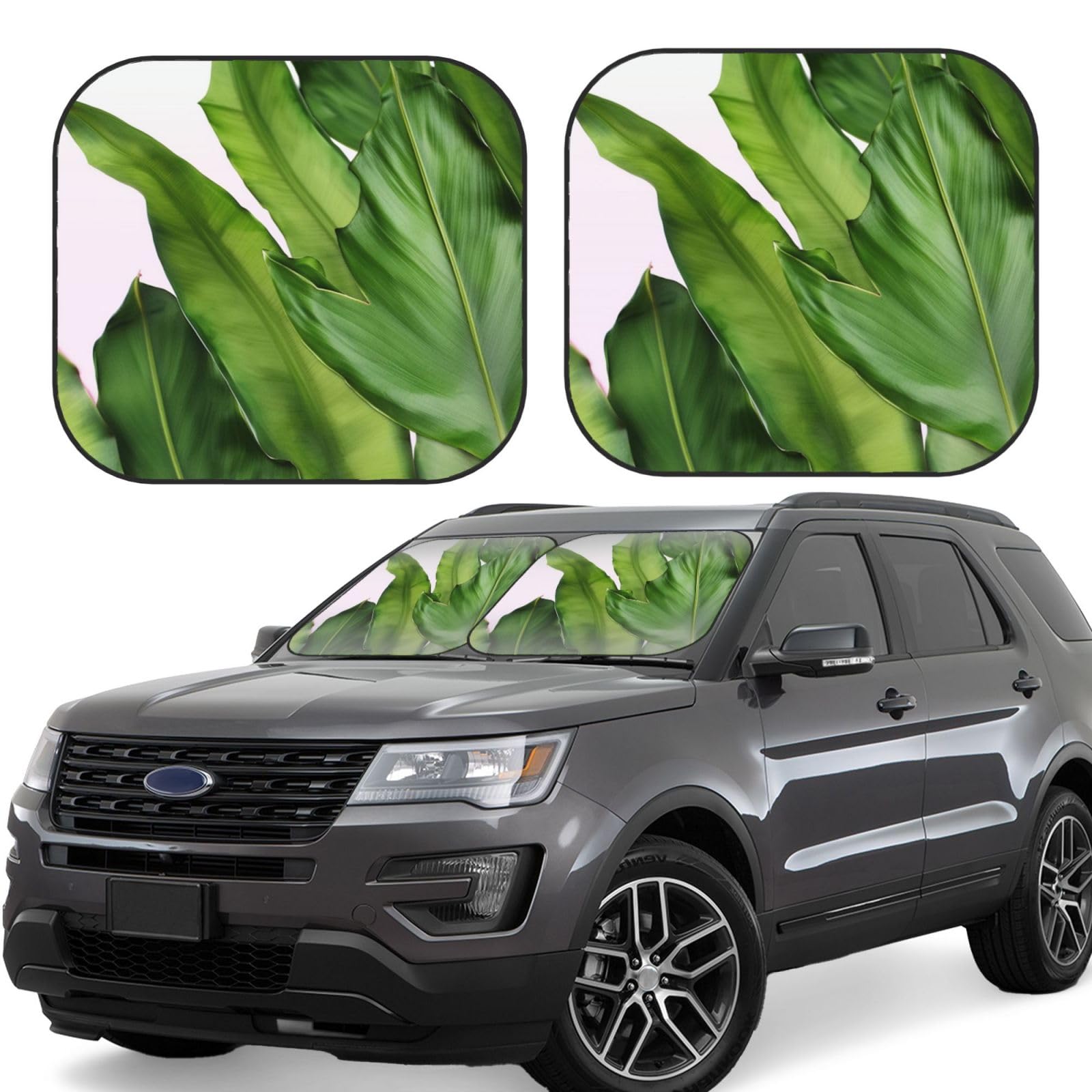 Fresh Banana Leaves Auto Windschutzscheibe Sonnenschutz 2 Stück Auto Frontscheibe Sonnenschutz Upgrade Auto Sonnenblende Schutz Blöcke Universal Fit Limousinen SUV LKW Innenzubehör Medium von Dwrepo