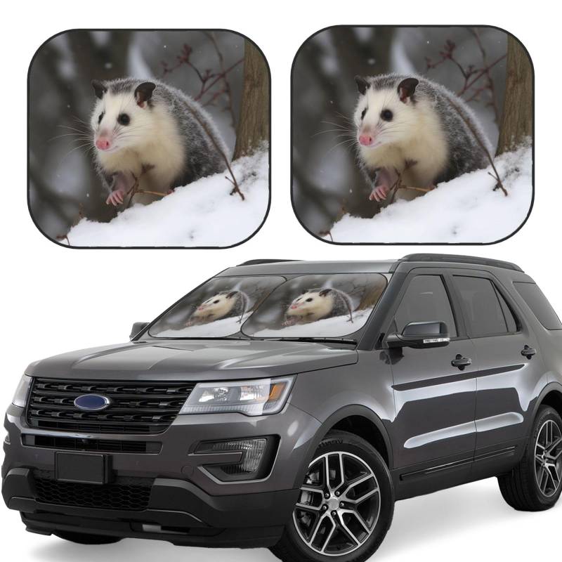 Opossum in Snow Auto Windschutzscheibe Sonnenschutz 2 Stück Auto Frontscheibe Sonnenschutz Upgrade Auto Sonnenblende Schutz Blöcke Universal Fit Limousinen SUV LKW Innenraum Zubehör Groß von Dwrepo