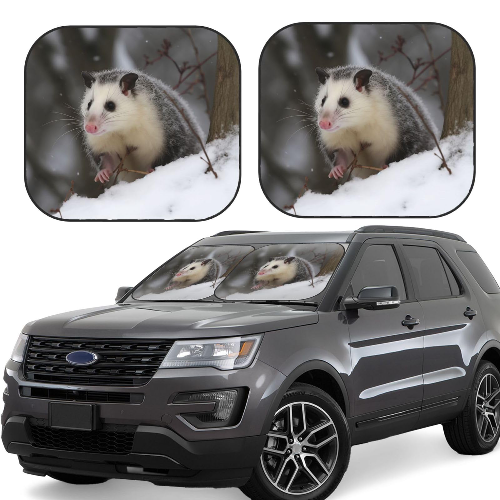 Opossum in Snow Auto Windschutzscheibe Sonnenschutz 2 Stück Auto Frontscheibe Sonnenschutz Upgrade Auto Sonnenblende Schutz Blöcke Universal Fit Limousinen SUV LKW Innenzubehör Medium von Dwrepo