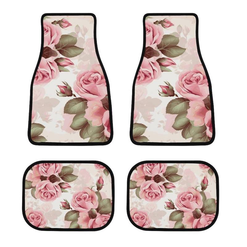 Rosa Rose Floral Auto Fußmatten rutschfeste Automatten Set von 4 Stück Wasserdicht Universal Auto Vorne Hinten Fußmatten Auto Fußmatten Auto Fußpolster für SUV Vans LKW Auto Zubehör Dekor von Dwrepo