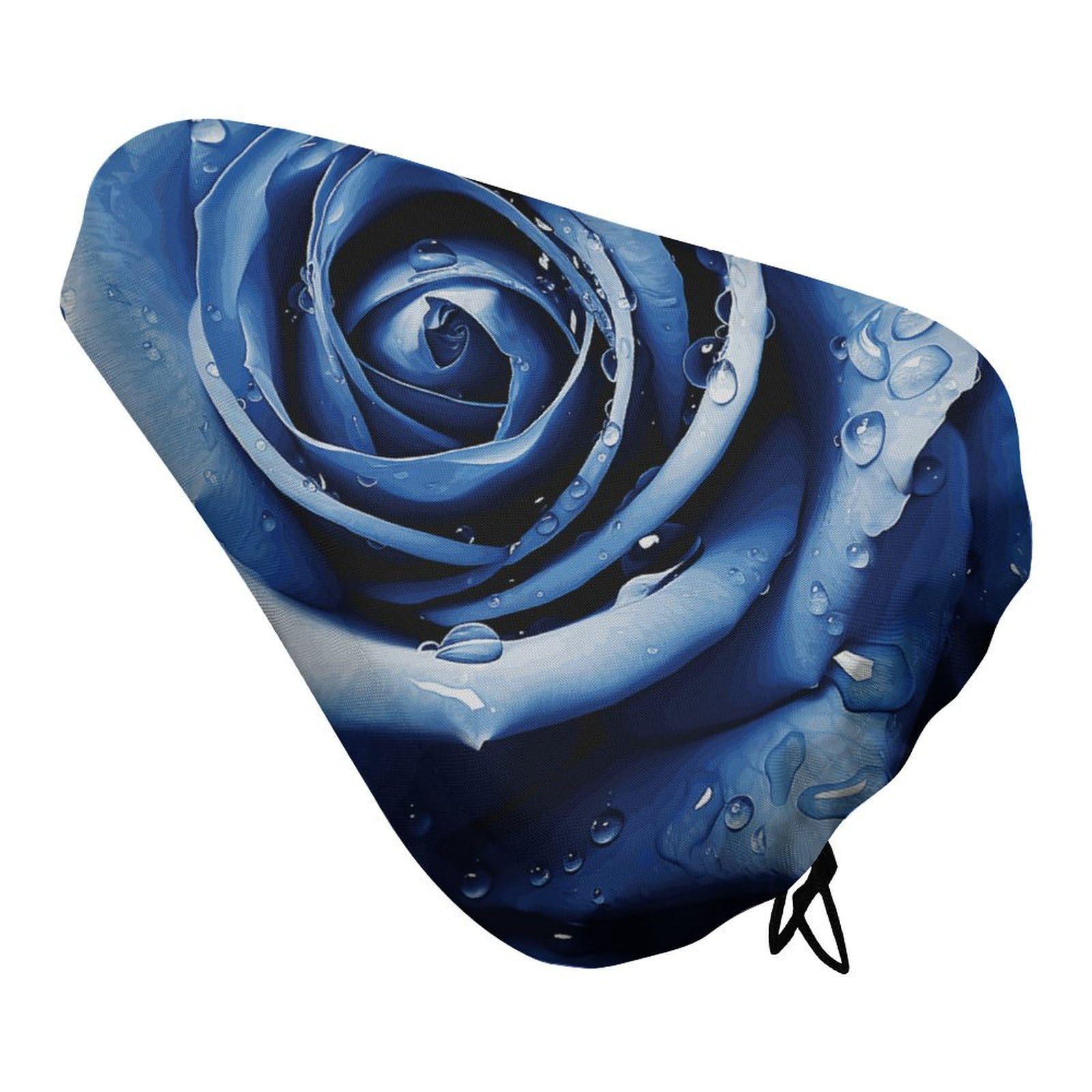 Schöne blaue Rose Illustration Fahrradsitzkissen, wasserdichter Fahrradsitzbezug, rutschfestes Fahrradkissen, Sitzschutz mit Kordelzug, verstellbarer Fahrradsitzkissenbezug für Männer und Frauen von Dwrepo