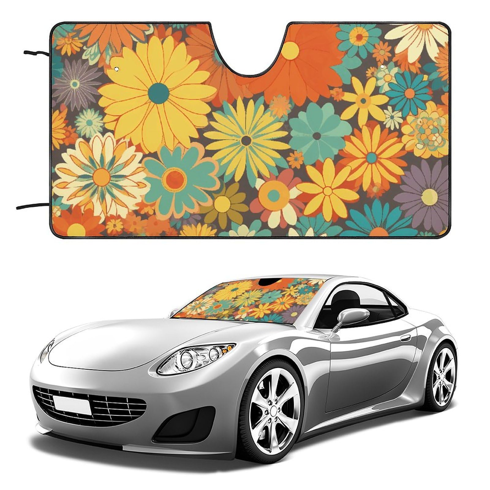 Windschutzscheiben-Sonnenschutz, Blumenmuster, Auto, Frontscheibe, niedlicher Sonnenschutz, personalisierbar, SUV, Windschutzscheibenabdeckung, Sonnenblocker, um Ihr Fahrzeug kühl zu halten, 129,5 x von Dwrepo