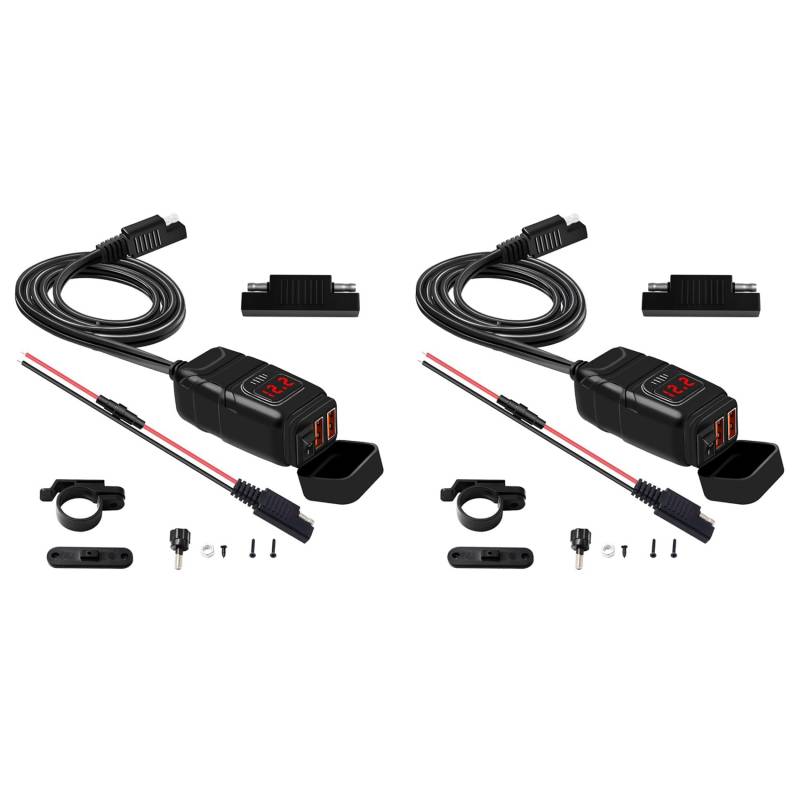 Dxoniislh 2X Dual USB 12V Wasserdichtes Motorrad Lenker LadegeräT Schnell LadegeräT 3.0 mit Voltmeter USB Motorrad LadegeräT Adapter von Dxoniislh