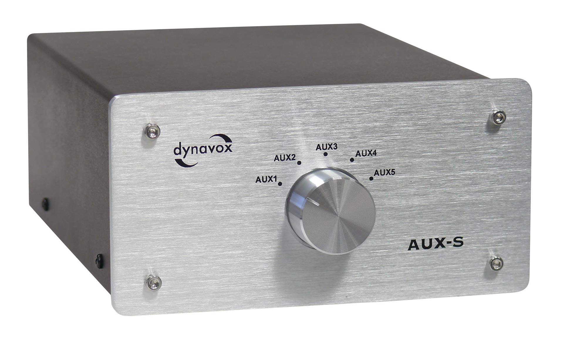 Dynavox AUX-S, Eingangs-Erweiterungs-Umschalter in Metallgehäuse mit 5 Cinch-Eingängen, für Stereo- und Surround-Verstärker, Silber von Dynavox