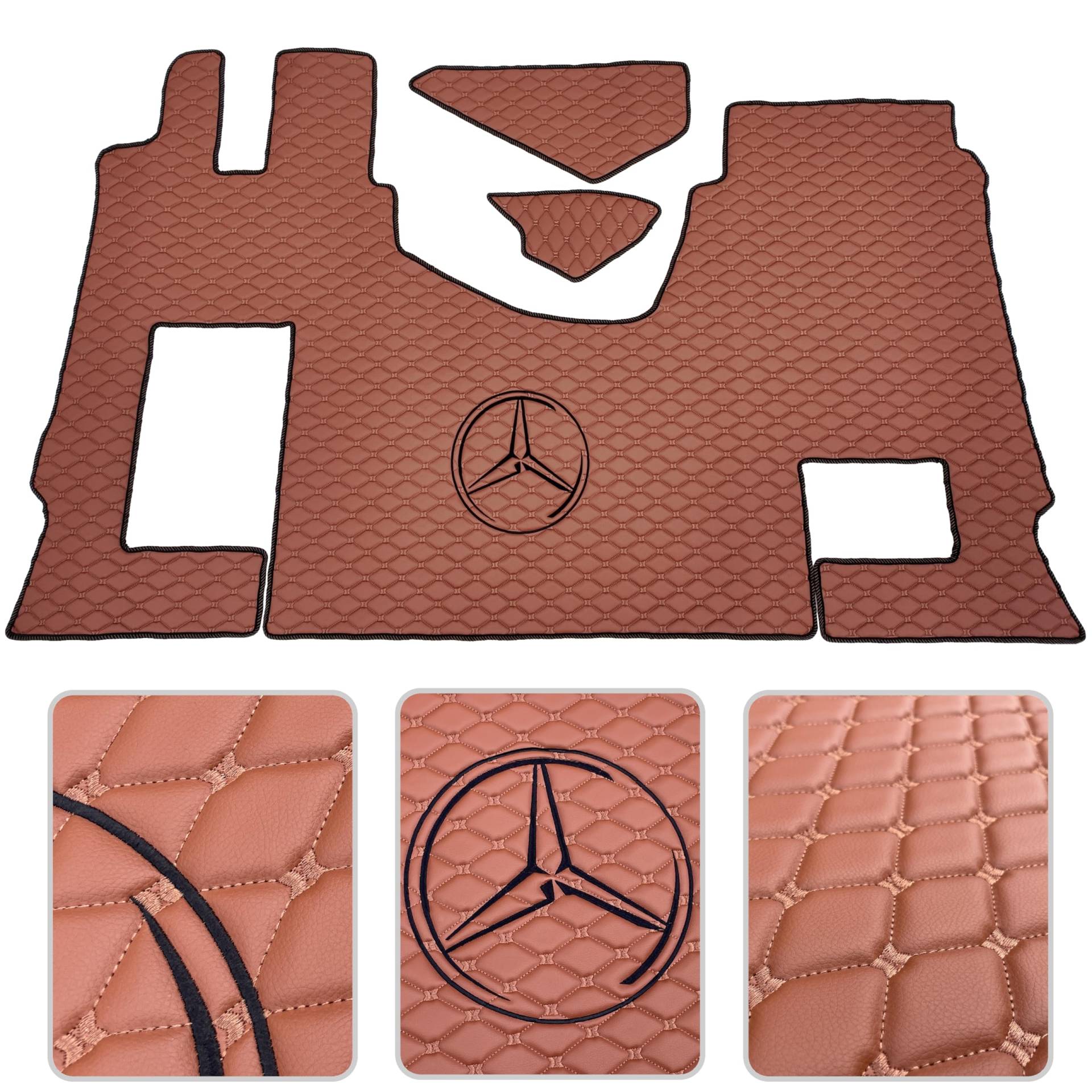 Autoteppiche geeignet für Mercedes Actros MP4, MP5, Kompatibel für Mercedes Actros MP4, MP5, Beifahrersitz ungedämpft (gefaltet) exklusives Logo (Braun) von E-LUPIN