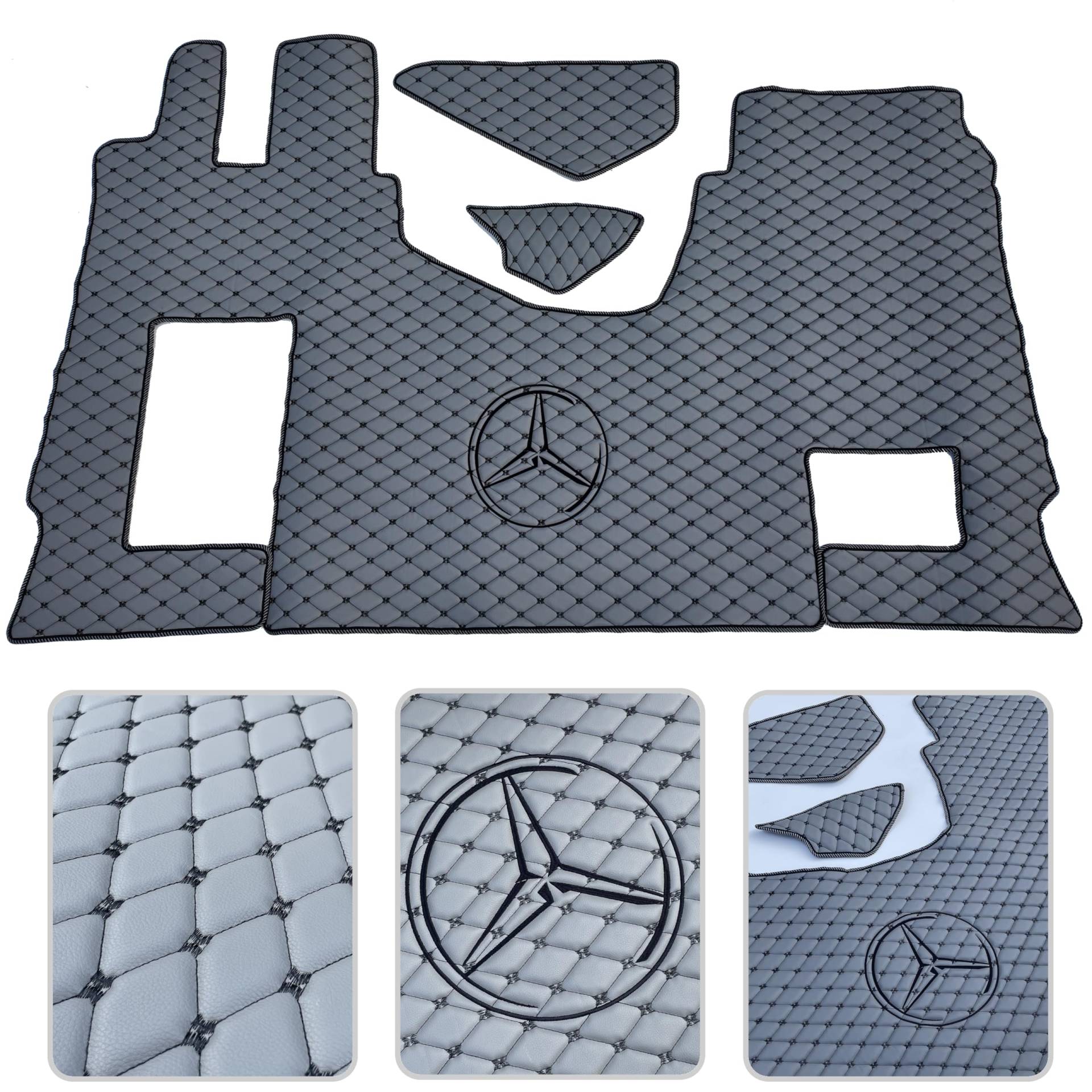 Autoteppiche geeignet für Mercedes Actros MP4, MP5, Kompatibel für Mercedes Actros MP4, MP5, Beifahrersitz ungefedert (gefaltet) Stickerei (Grau-Schwarz) von E-LUPIN