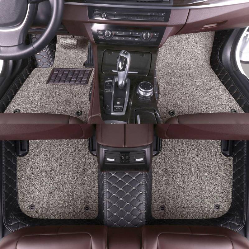 Nach Maß Auto Fussmatten Leder für Toyota RAV4 2020-2024 (RHD), Benutzerdefinierte Fußmatten, Doppellagige Voller Bedeckter Schutz Liners Wasserdicht Teppiche,B von EABEAHZZ