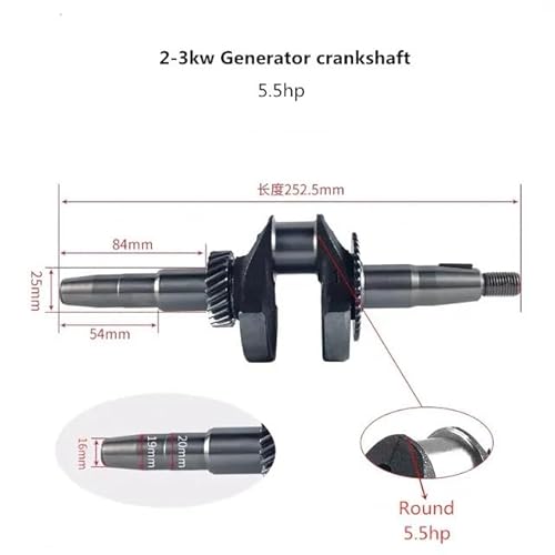 Werkzeugzubehör Konische Kurbelwelle passend für GX160/168F/GX200/170F 5,5 PS oder 6,5 PS Benzinmotoren, 2~3 kW Generator mit 230 mm ODER 252,5 mm Länge(19mm 5.5HP) von EAGHADEK