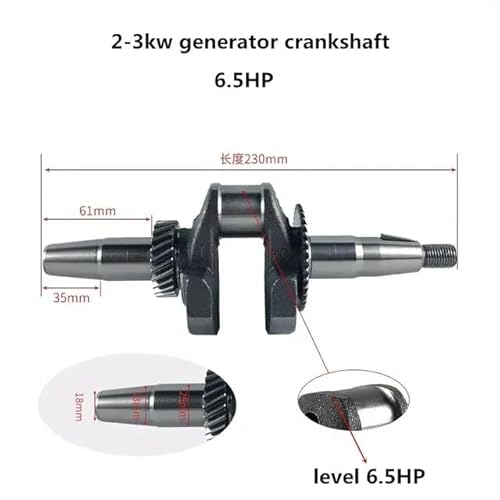 Werkzeugzubehör Konische Kurbelwelle passend für GX160/168F/GX200/170F 5,5 PS oder 6,5 PS Benzinmotoren, 2~3 kW Generator mit 230 mm ODER 252,5 mm Länge(23mm 6.5HP) von EAGHADEK