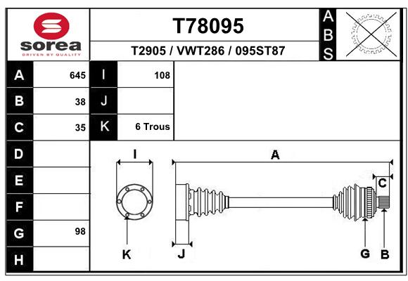 Antriebswelle Hinterachse links EAI T78095 von EAI