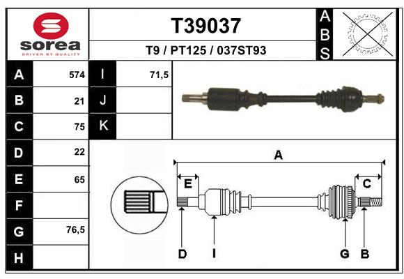 Antriebswelle Vorderachse links EAI T39037 von EAI