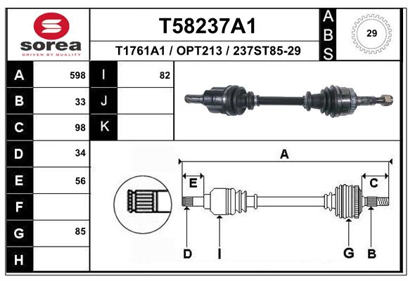 Antriebswelle Vorderachse links EAI T58237A1 von EAI