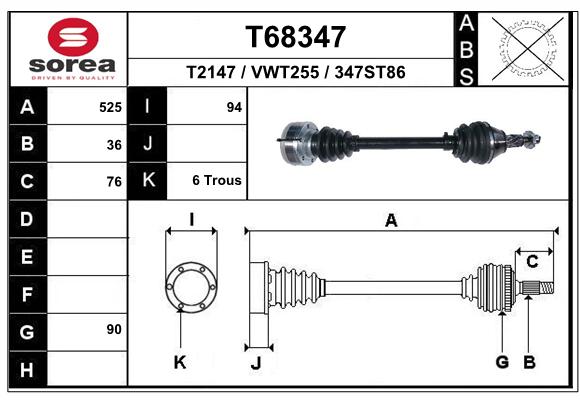 Antriebswelle Vorderachse links EAI T68347 von EAI