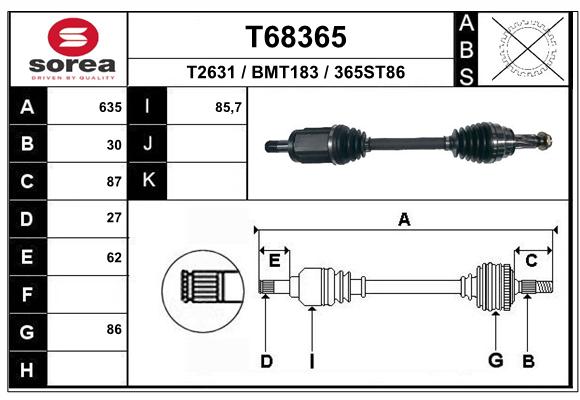 Antriebswelle Vorderachse links EAI T68365 von EAI