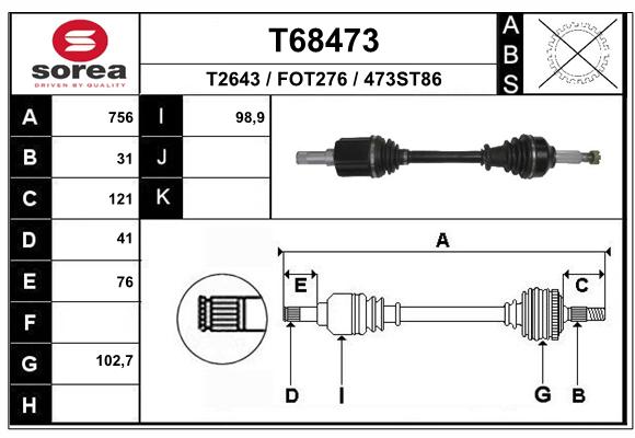 Antriebswelle Vorderachse links EAI T68473 von EAI