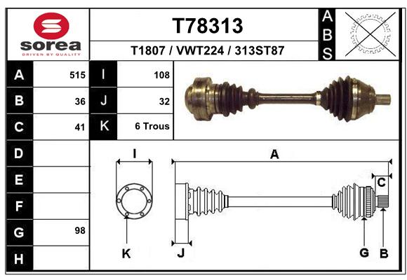 Antriebswelle Vorderachse links EAI T78313 von EAI