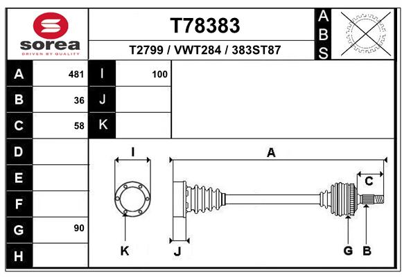 Antriebswelle Vorderachse links EAI T78383 von EAI