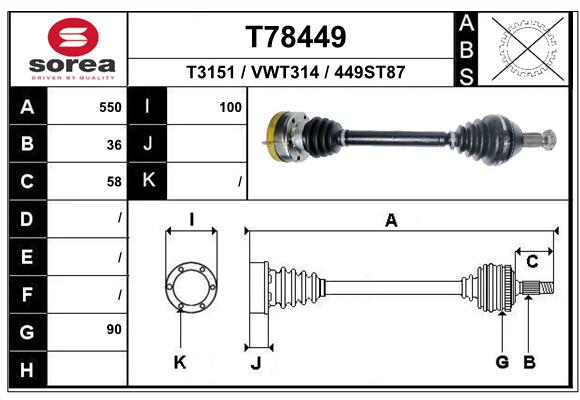 Antriebswelle Vorderachse links EAI T78449 von EAI