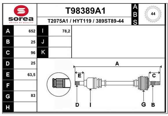 Antriebswelle Vorderachse links EAI T98389A1 von EAI