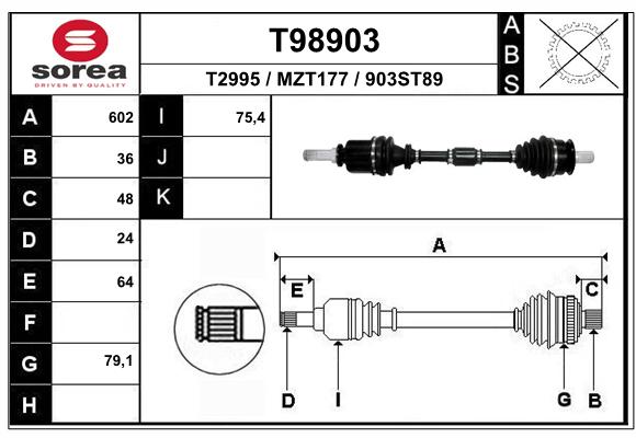 Antriebswelle Vorderachse links EAI T98903 von EAI