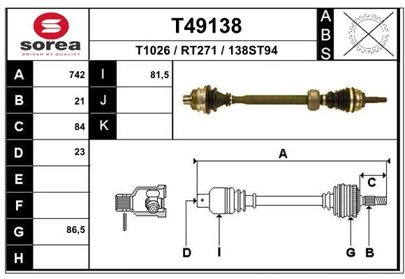 Antriebswelle Vorderachse rechts EAI T49138 von EAI