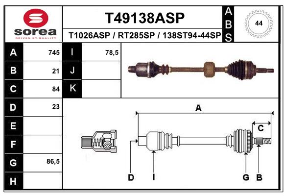 Antriebswelle Vorderachse rechts EAI T49138ASP von EAI