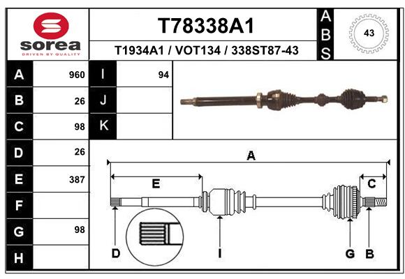 Antriebswelle Vorderachse rechts EAI T78338A1 von EAI