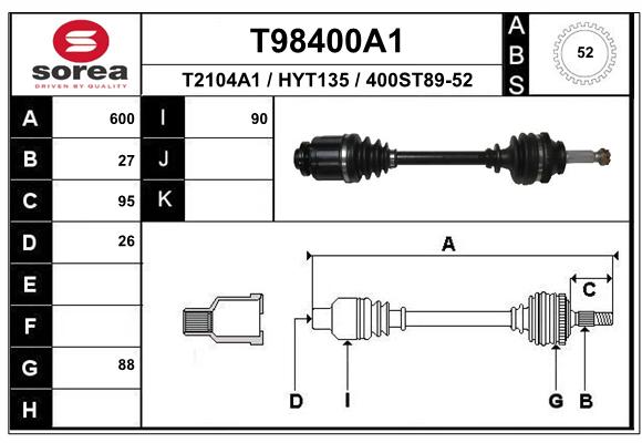 Antriebswelle Vorderachse rechts EAI T98400A1 von EAI