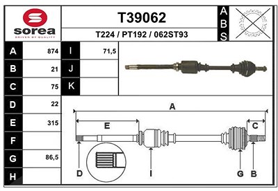 Eai Antriebswelle [Hersteller-Nr. T39062] für Peugeot von EAI