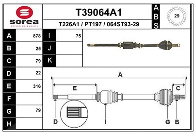 Eai Antriebswelle [Hersteller-Nr. T39064A1] für Peugeot von EAI