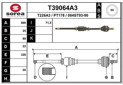 Eai Antriebswelle [Hersteller-Nr. T39064A3] für Peugeot von EAI