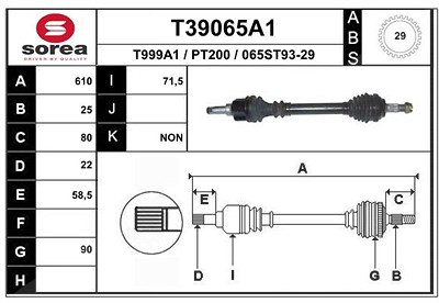 Eai Antriebswelle [Hersteller-Nr. T39065A1] für Peugeot von EAI