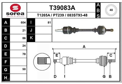 Eai Antriebswelle [Hersteller-Nr. T39083A] für Peugeot von EAI