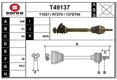 Eai Antriebswelle [Hersteller-Nr. T49137] für Renault von EAI