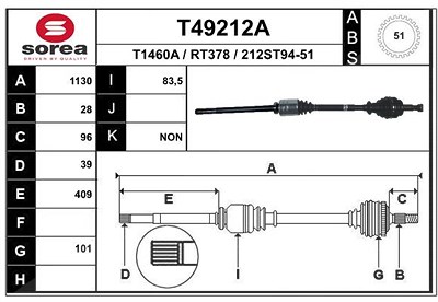 Eai Antriebswelle [Hersteller-Nr. T49212A] für Nissan, Opel, Renault, Vauxhall von EAI