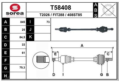 Eai Antriebswelle [Hersteller-Nr. T58408] für Fiat, Ford von EAI